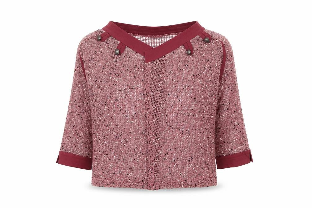 Front view of Casamia women’s pink cardigan jumper, size S