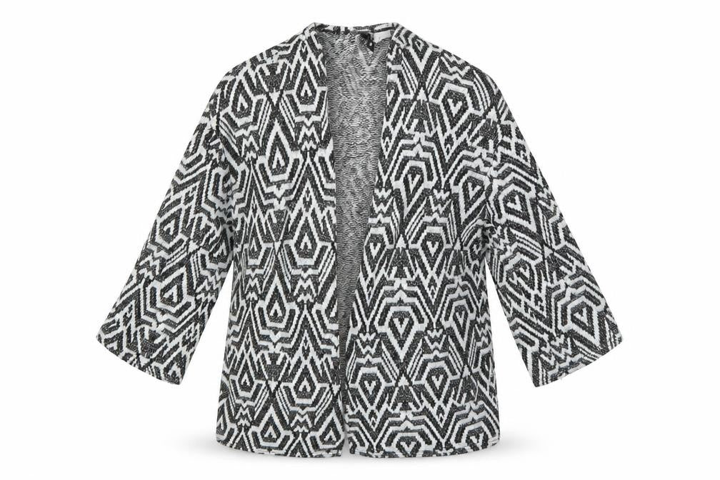 Front view of H&M women’s multicoloured geometric overcoat jacket, size S