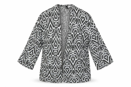 Front view of H&M women’s multicoloured geometric overcoat jacket, size S