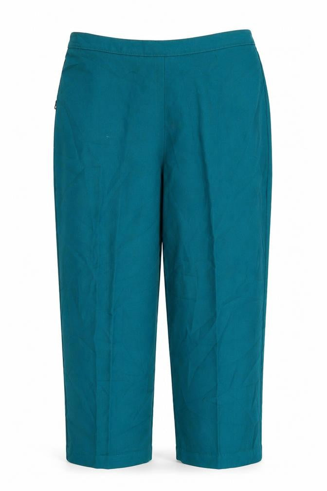 Front view of slimma women’s green trousers, size UK 22, 23-inch leg