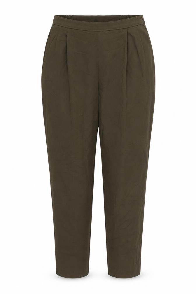 Front view of Marks & Spencer women’s green trousers, size UK 16, 23-inch leg