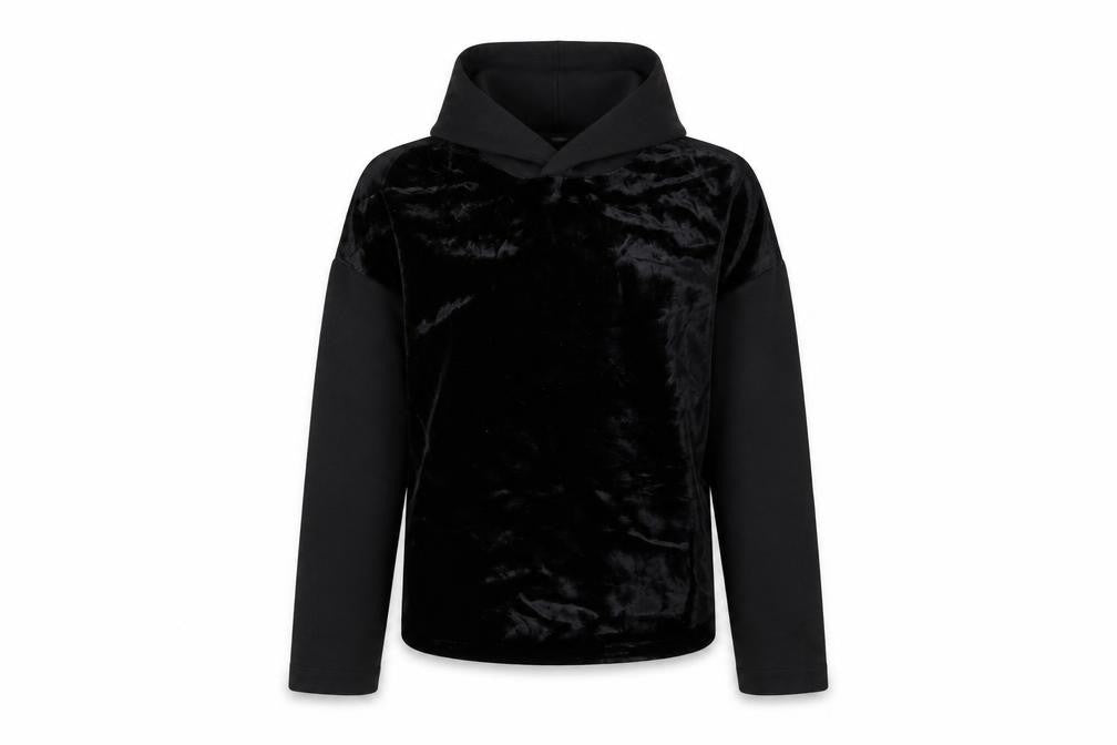 Front view of mossimmo duli women’s black pullover hoodie, size M