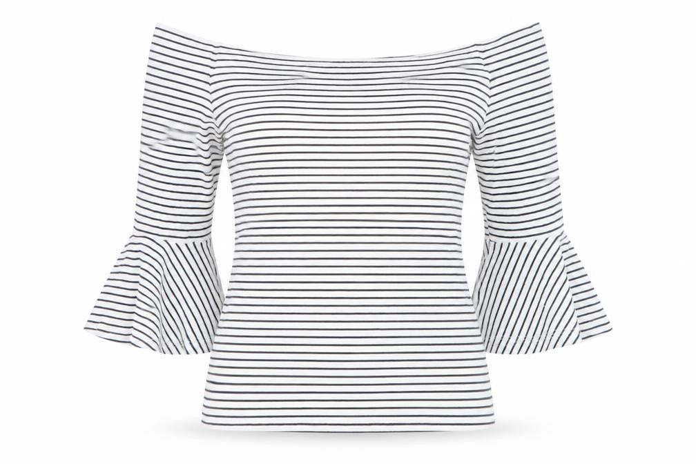 Front view of Topshop women’s multicoloured striped basic blouse, size UK 10