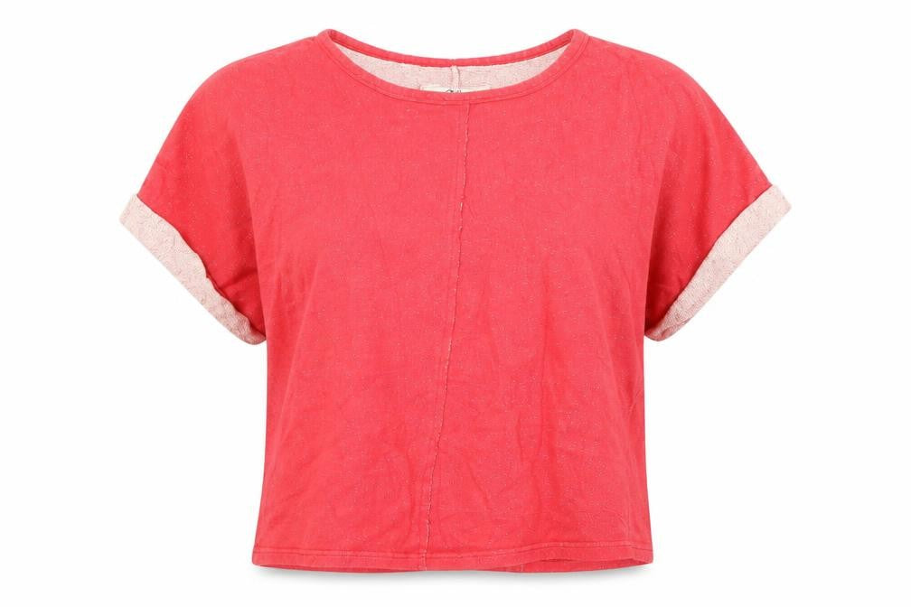 Front view of jsfn women’s pink basic t-shirt, size UK 10