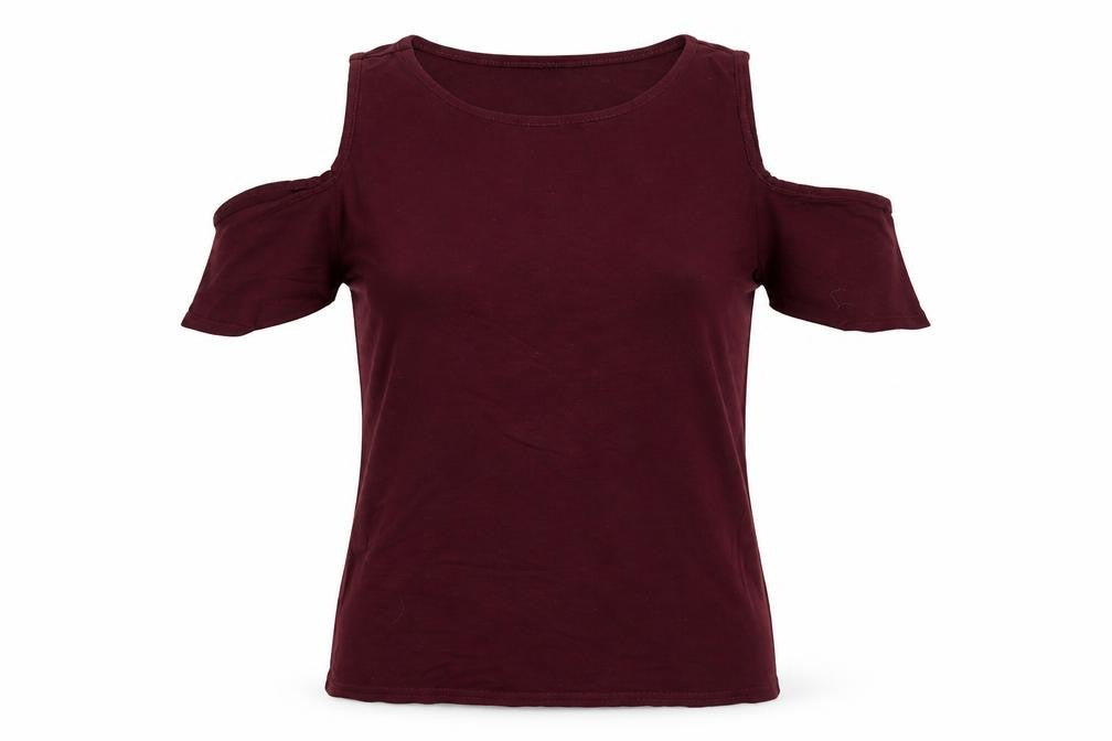 Front view of Boohoo women’s purple basic blouse, size UK 6
