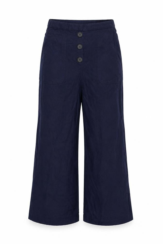 Front view of Vero Moda women’s blue trousers, size S, 27-inch leg