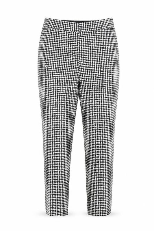 Front view of ASOS women’s multicoloured houndstooth trousers, size UK 32, 27-inch leg