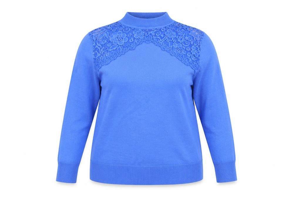 Front view of Kaleidoscope women’s blue jumper, size UK 18