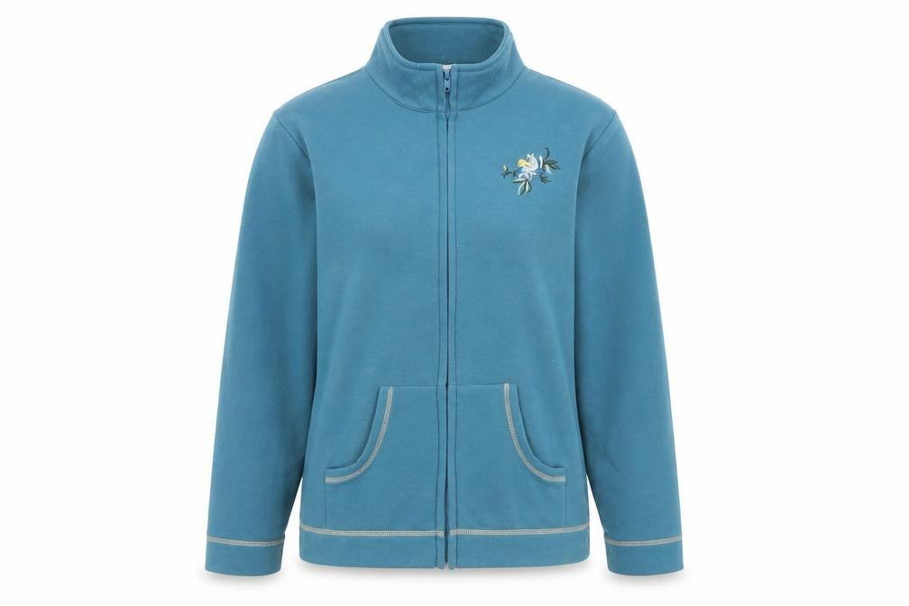 Front view of Anne De Lancay women’s blue jacket, size UK 18