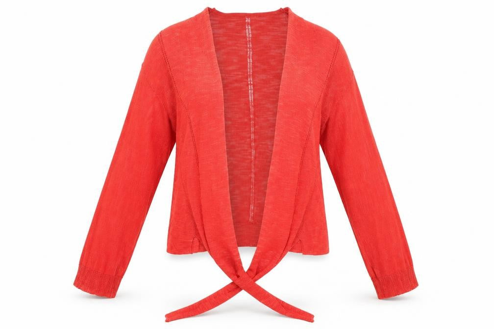 Front view of Next women’s red knit cardigan jumper, size S