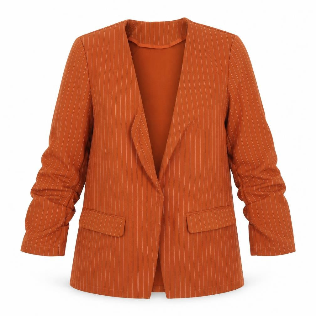 Front view of Villa women’s brown striped jacket, size S