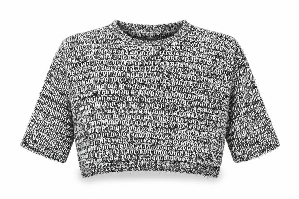 Front view of Topshop women’s blue herringbone jumper, size UK 14