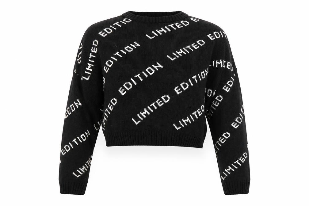 Front view of I SAW IT FIRST women’s black striped jumper, size UK 8