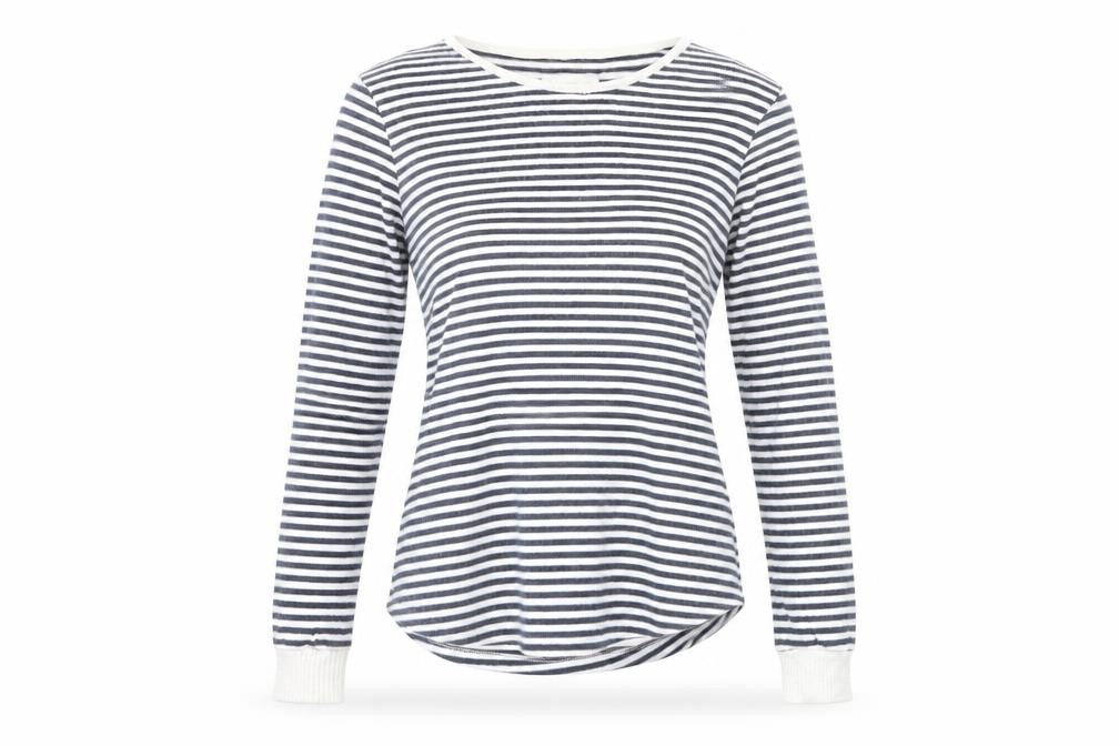 Front view of F&F women’s blue striped cami pyjama top, size UK 8