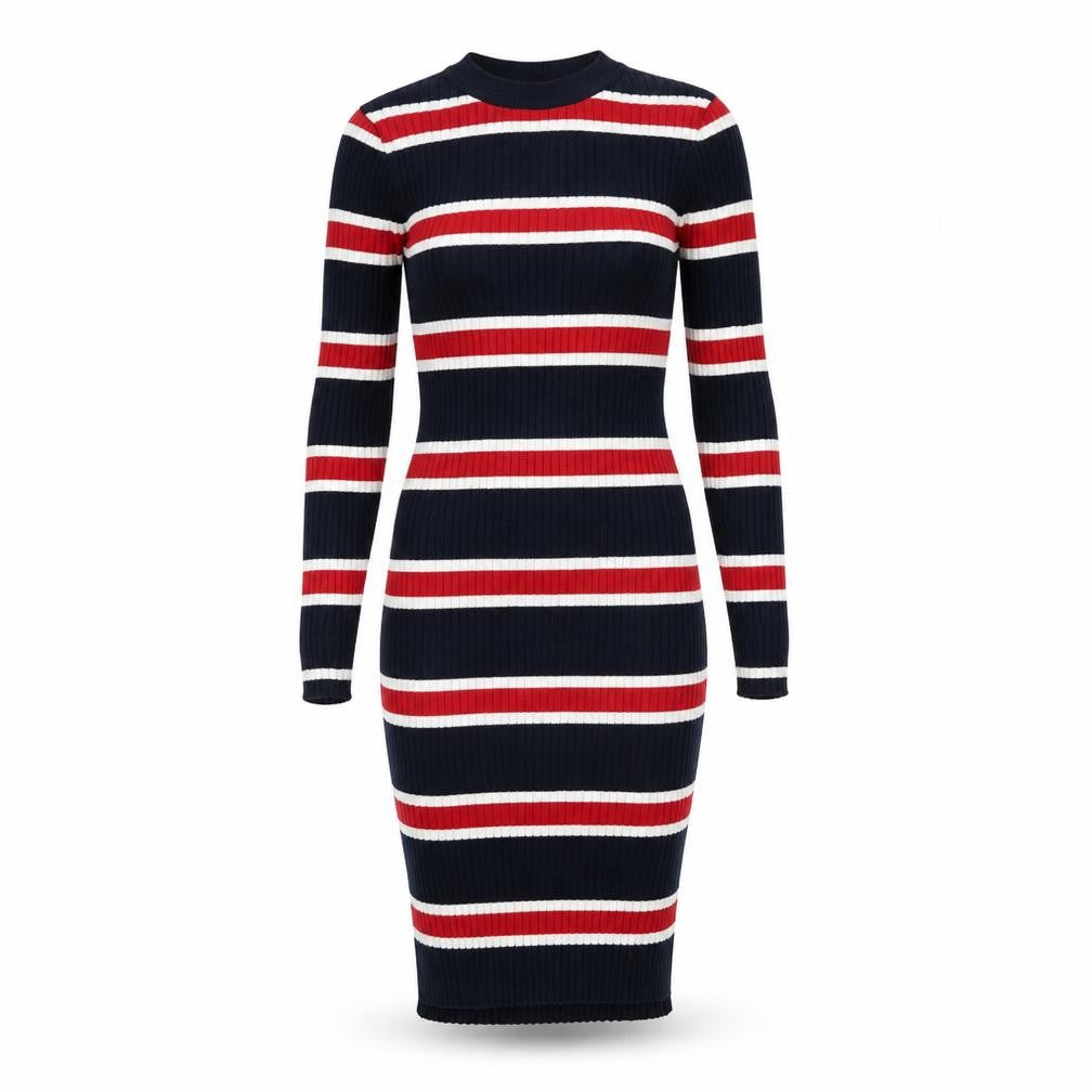 Front view of Divided women’s blue striped bodycon, size UK 8