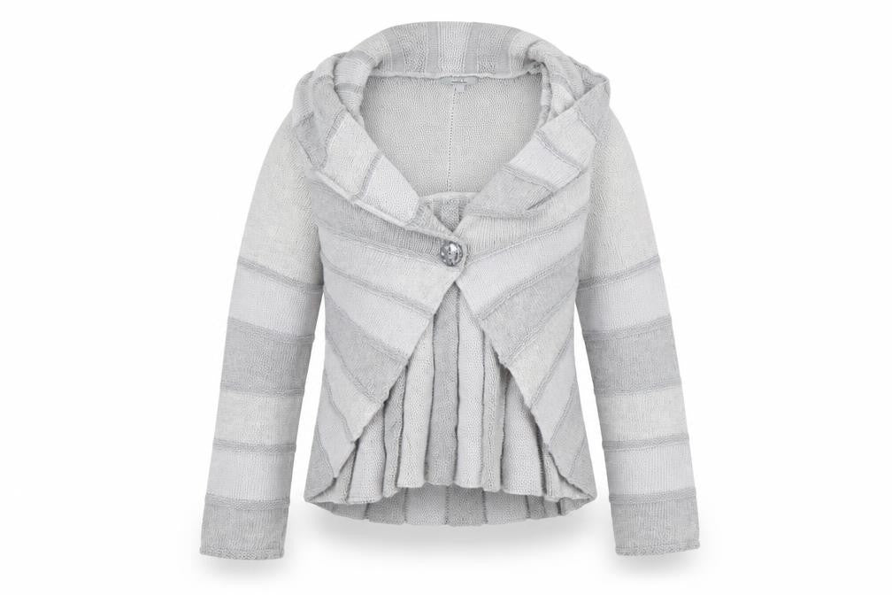 Front view of Per Una women’s grey striped jacket, size L