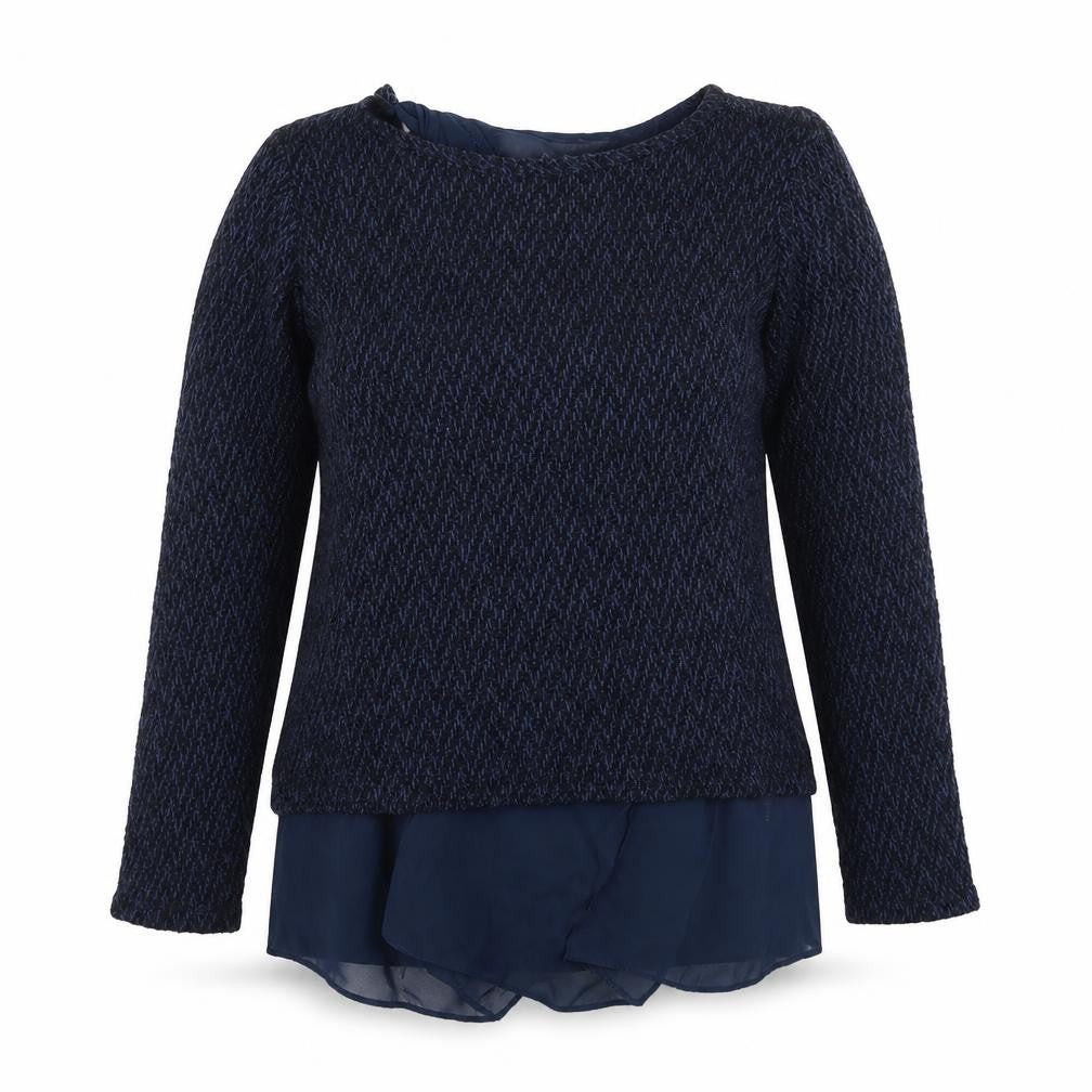 Front view of Green Envelope women’s blue jumper, size L