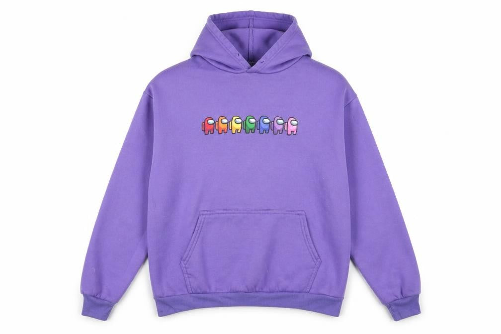 Front view of women’s purple pullover hoodie, size S