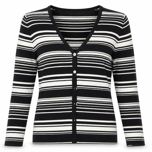 AMARANTO Womens Black Striped  Cardigan Jumper Size 14