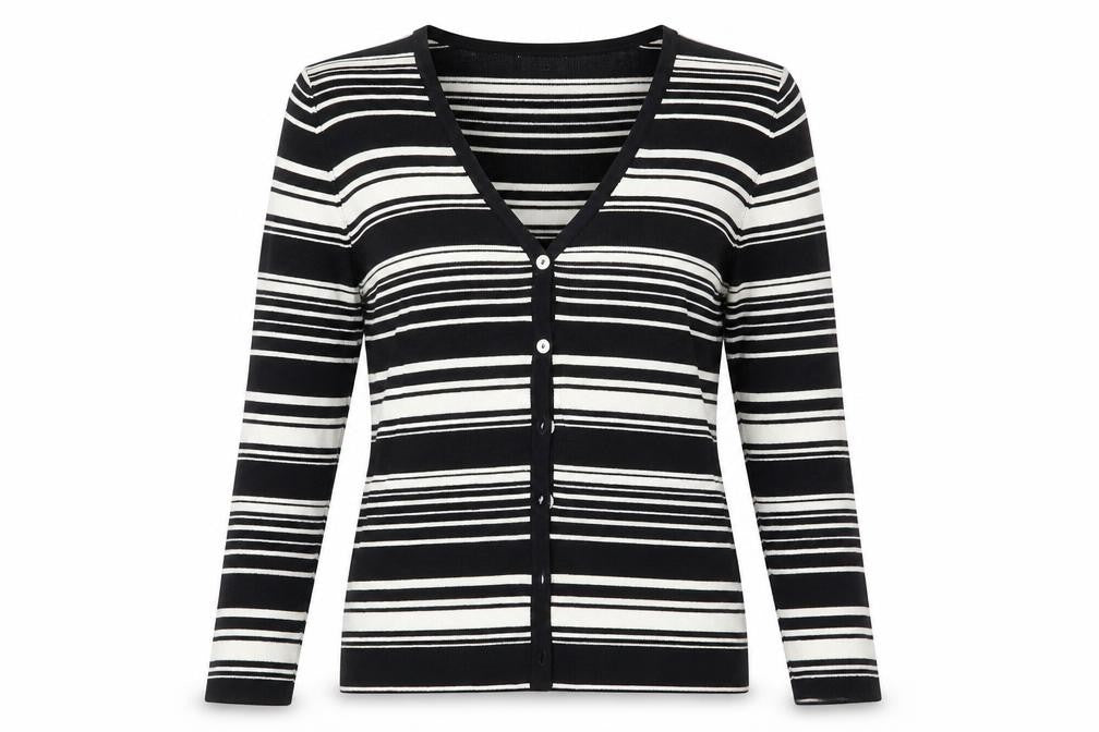 AMARANTO Womens Black Striped  Cardigan Jumper Size 14