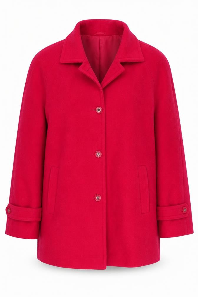 Front view of Merchant Classic women’s red overcoat coat, size UK 14