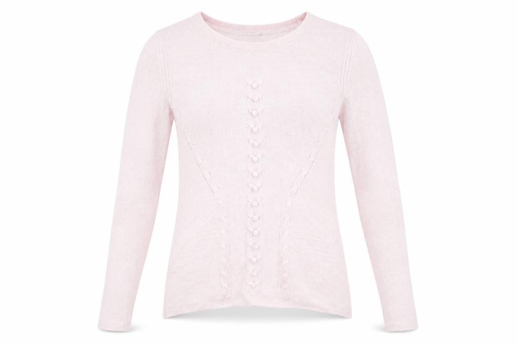 Front view of Country Casuals women’s pink jumper, size S
