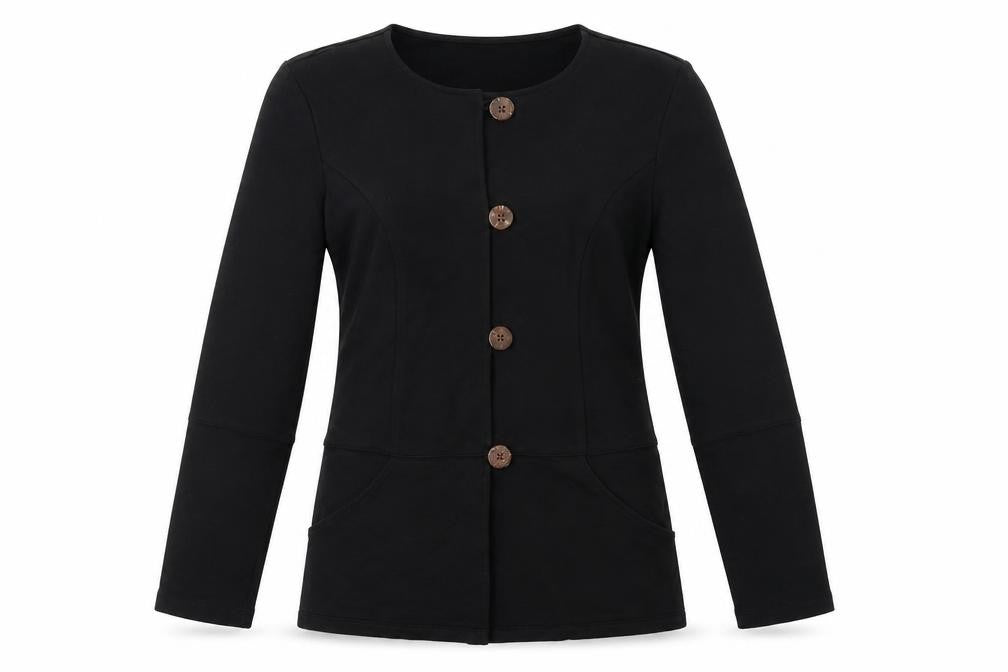 Front view of d&co women’s black jacket blazer, size XS