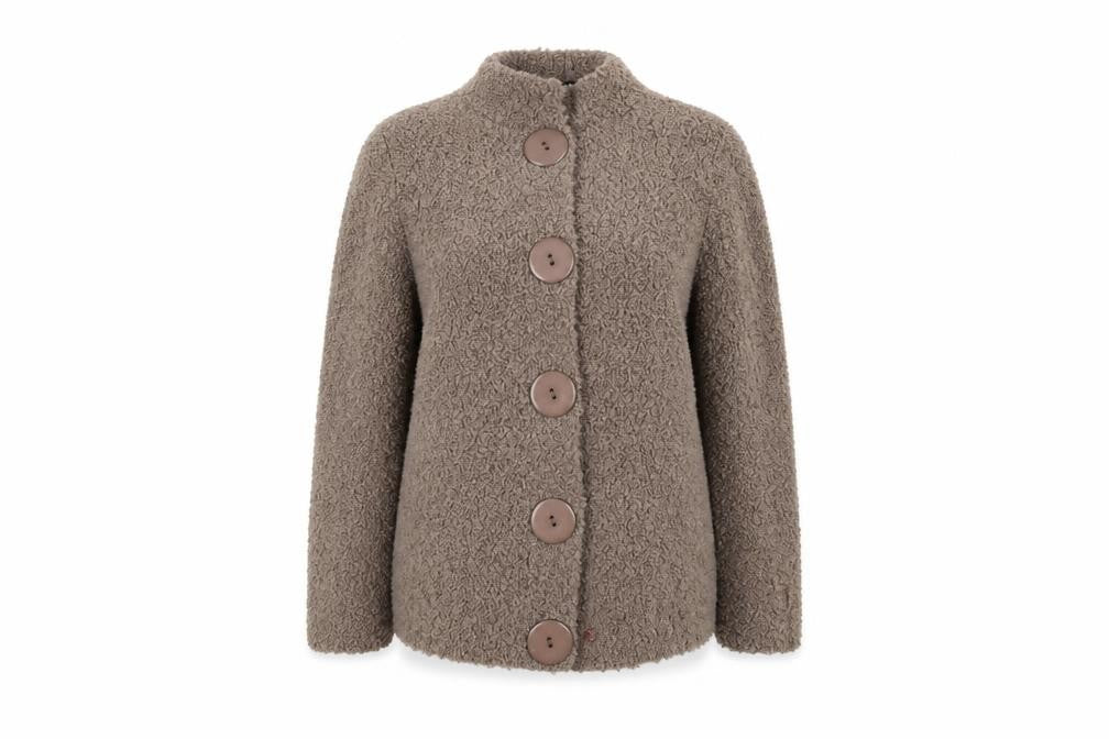 Front view of Casamia women’s beige overcoat coatigan, size M