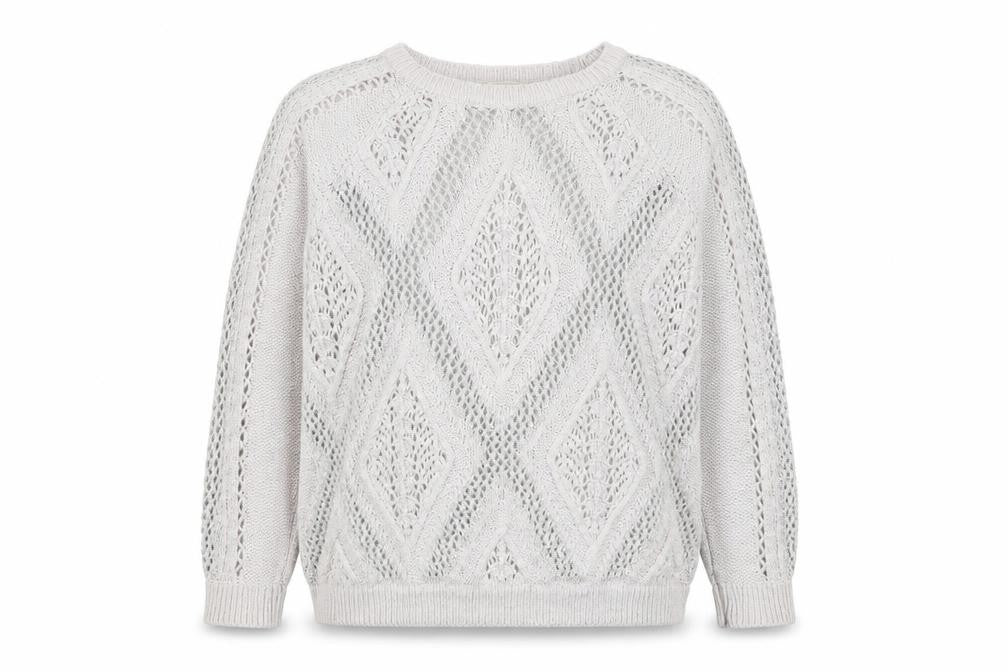 Front view of River Island women’s grey argyle/diamond jumper, size UK 12