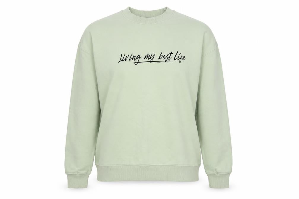 Front view of New Look women’s green pullover sweatshirt, size M