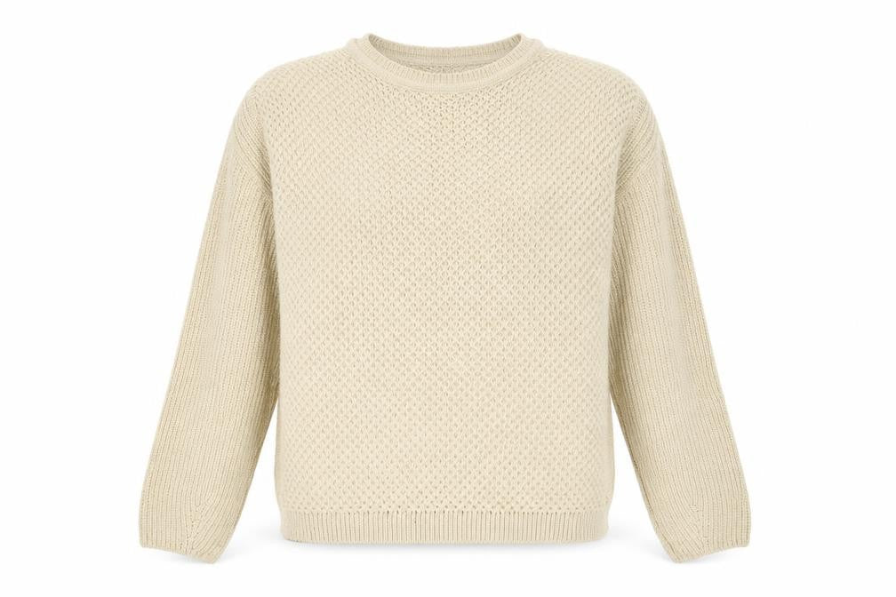 Front view of Topshop women’s beige geometric jumper, size UK 14