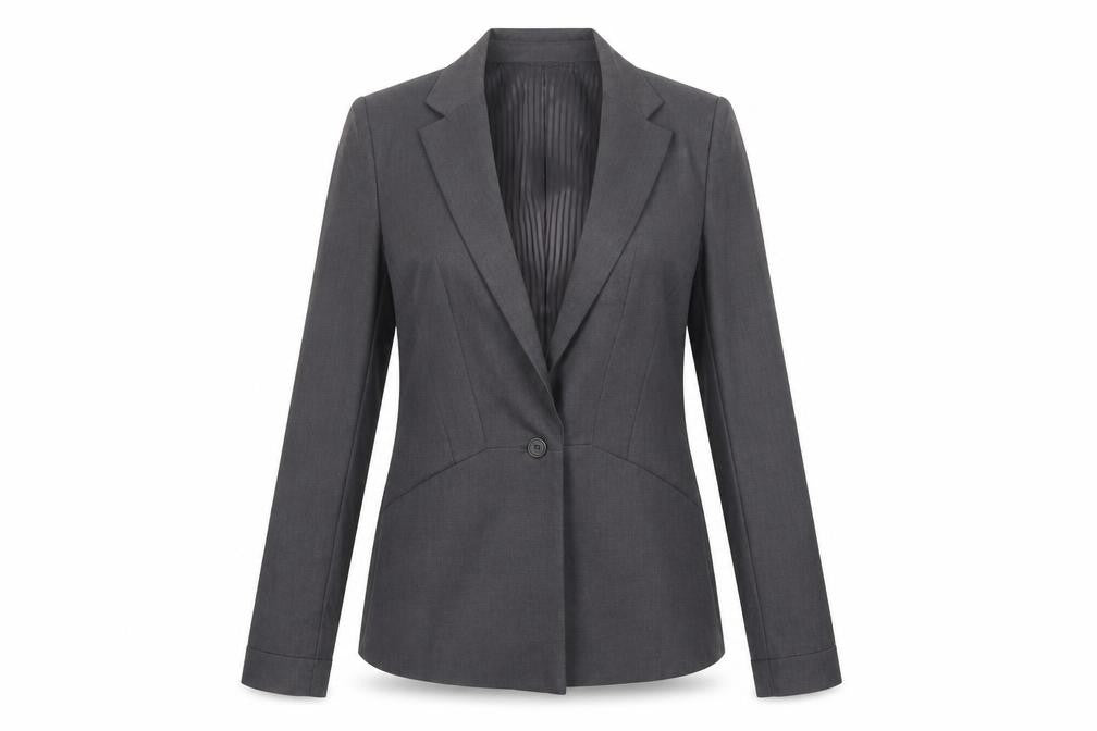 Front view of CHERRY women’s grey jacket suit jacket, size L