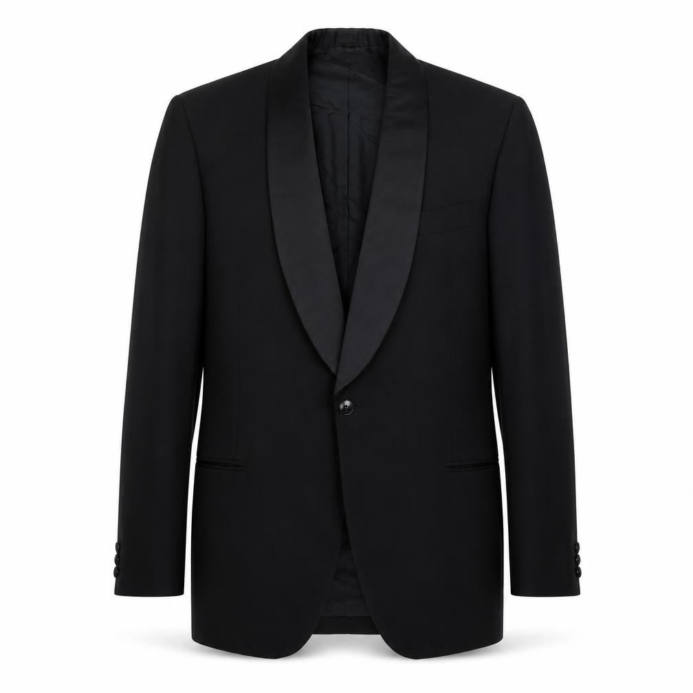 Front view of HAWKSMOOR men’s black jacket suit jacket