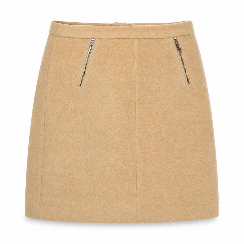 Front view of Marks & Spencer women’s brown mini skirt, size UK 10