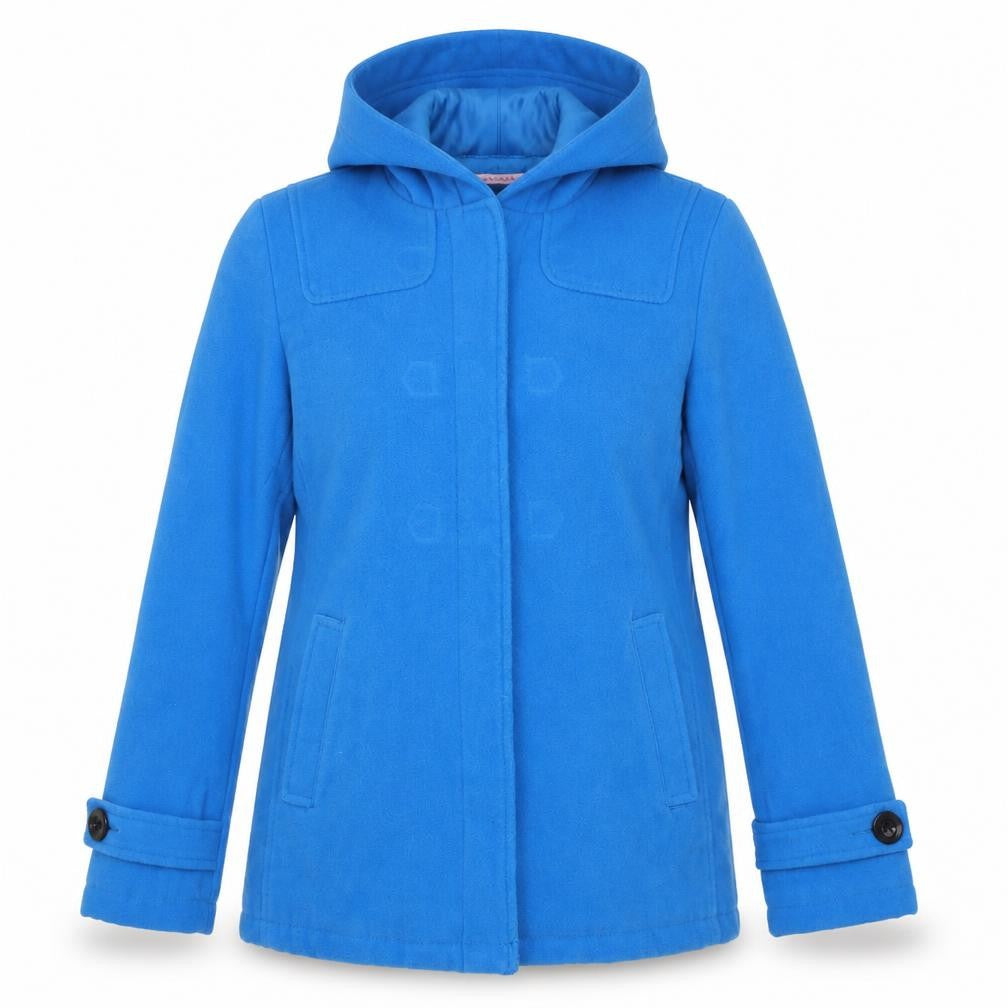 Front view of Brave Soul women’s blue overcoat coat, size UK 10
