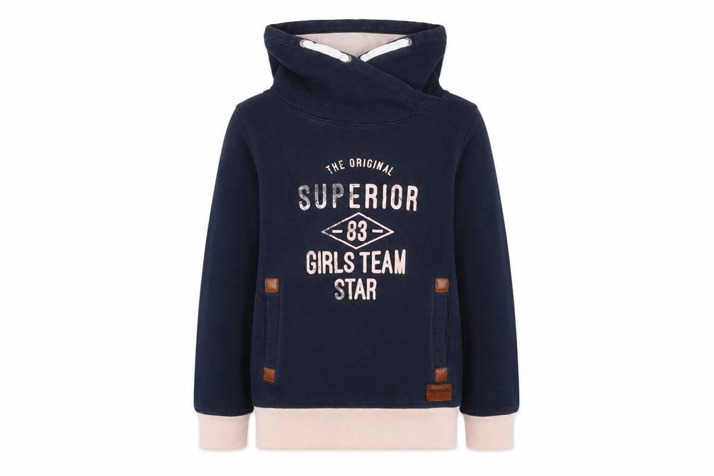 Front view of pepperts girls’ blue pullover sweatshirt, size 9-10, years