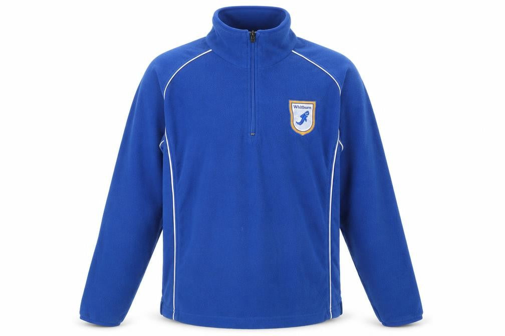 Front view of SWI men’s blue pullover sweatshirt, size S
