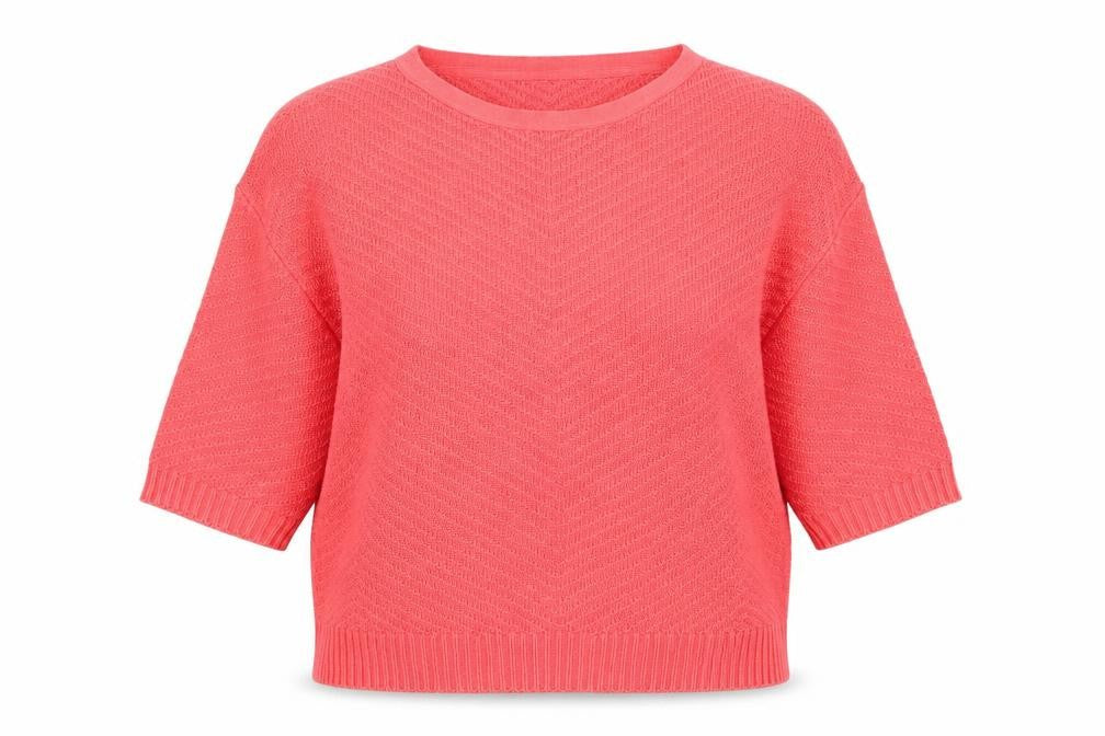 Front view of Per Una women’s pink jumper, size UK 14