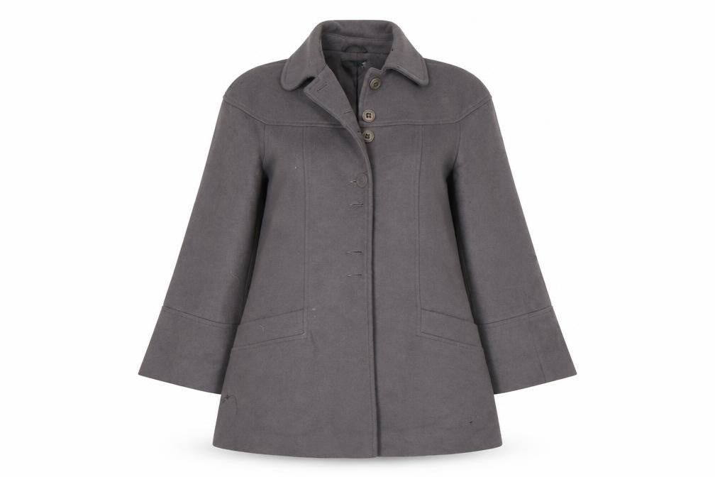 Front view of Lilya women’s grey overcoat coat, size UK 12
