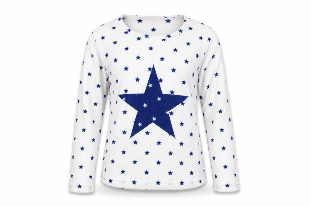 Front view of Selena Secrets women’s white polka dot top pyjama top, size UK 10