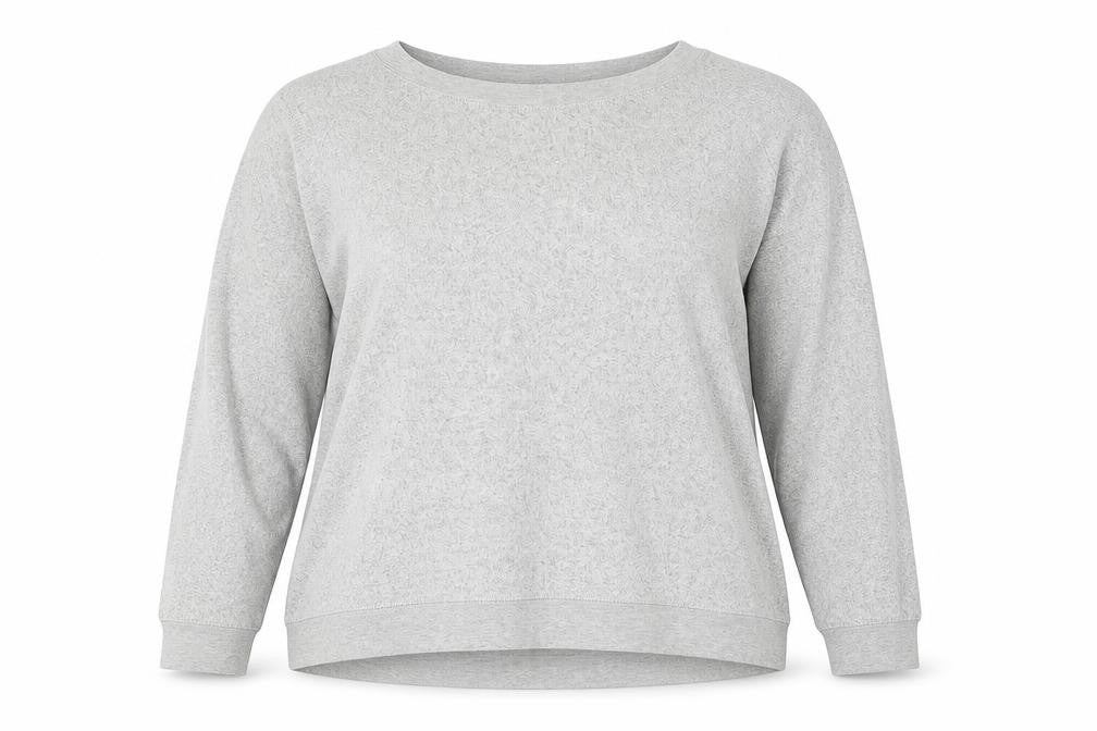 Front view of Feel Fabulous women’s grey pullover sweatshirt, size UK 18