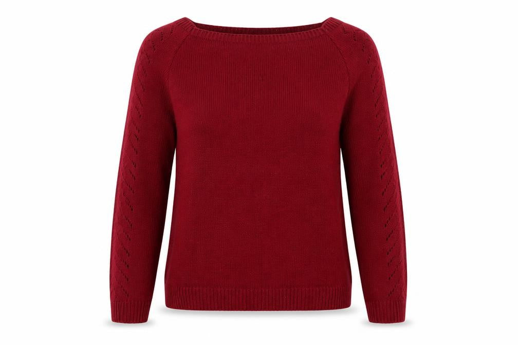 Front view of look of the day women’s red jumper, size L
