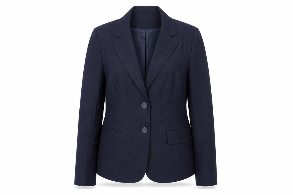 Front view of Bonmarché women’s blue jacket blazer, size UK 14