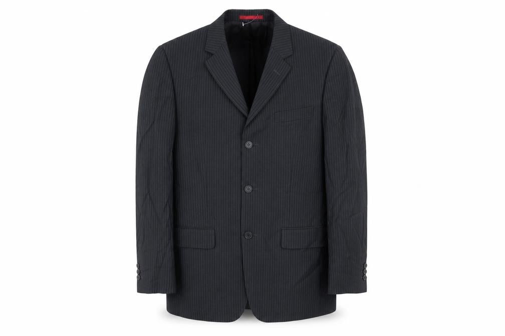 Front view of Burton men’s grey striped jacket blazer