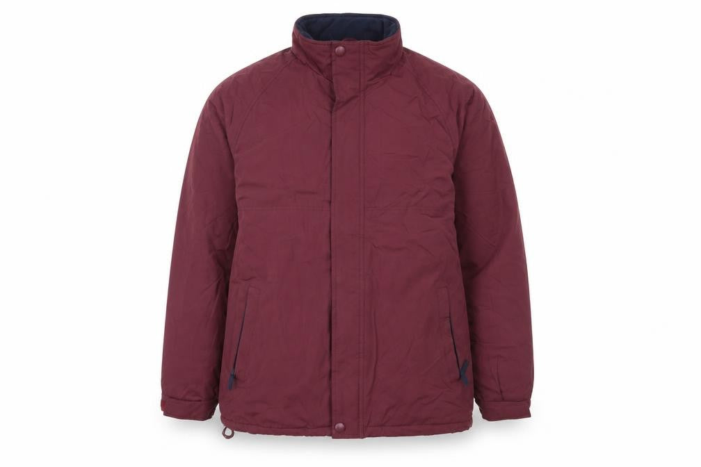 Front view of Hutson harbour men’s red anorak coat, size M