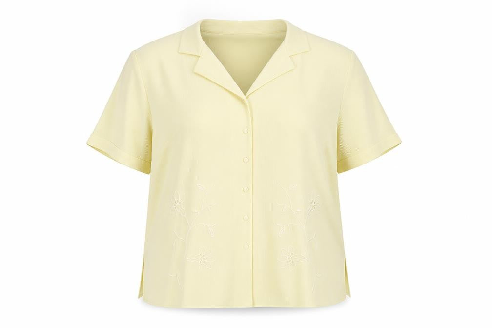 Front view of Chanade women’s yellow basic button-up, size UK 16