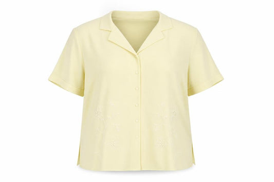 Front view of Chanade women’s yellow basic button-up, size UK 16
