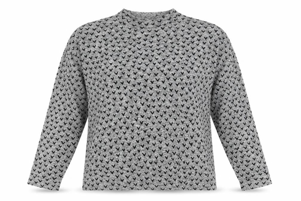 Front view of Next women’s grey geometric jumper, size UK 12