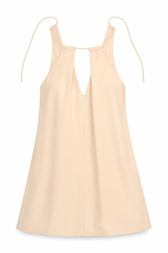 Front view of Zara women’s beige basic blouse, size M