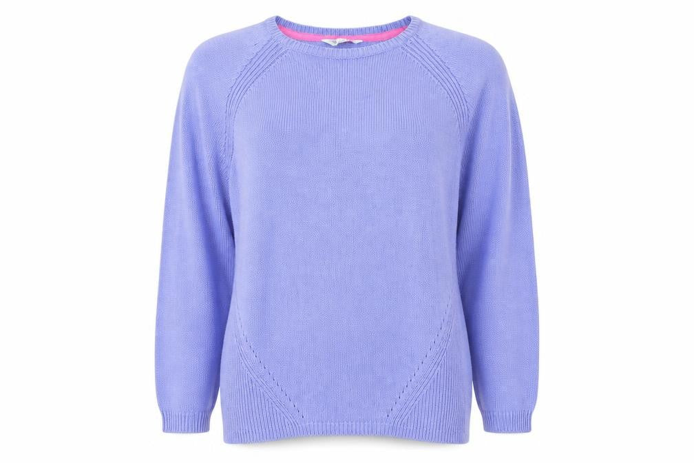Front view of BHS women’s blue jumper, size UK 14